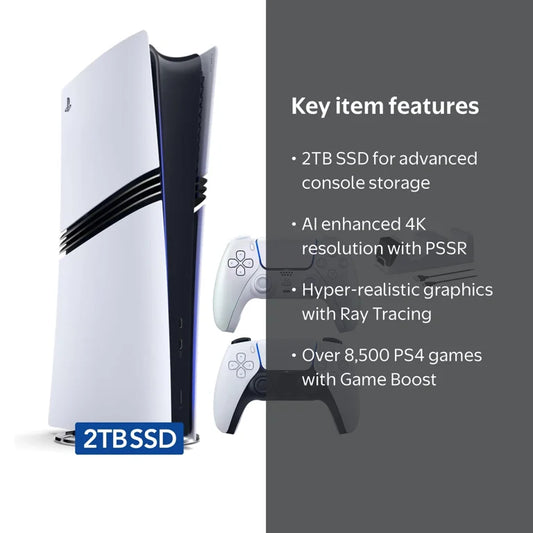 PlayStation 5 Pro 2TB SSD Digital Console with Two Controllers, White and Chroma Pearl DualSense and Mytrix Dual Controller Charger - Flagship PS5 Pro Console